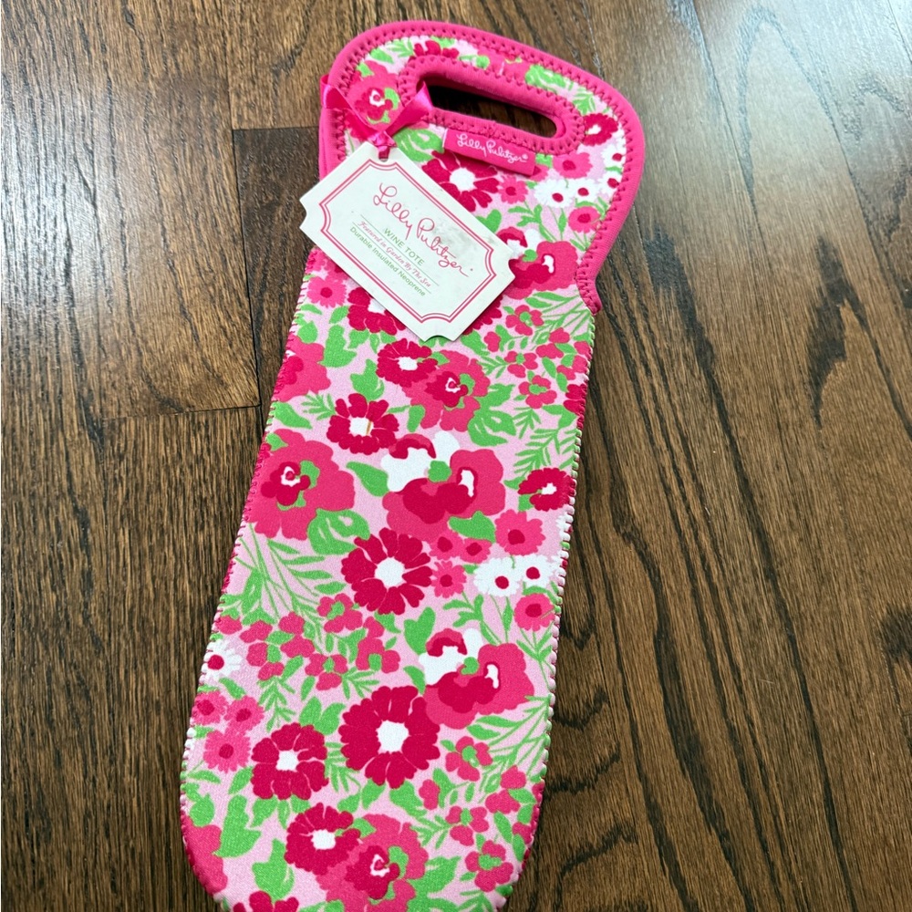 Lilly Pulitzer Pink and Green Floral Wine Bag
